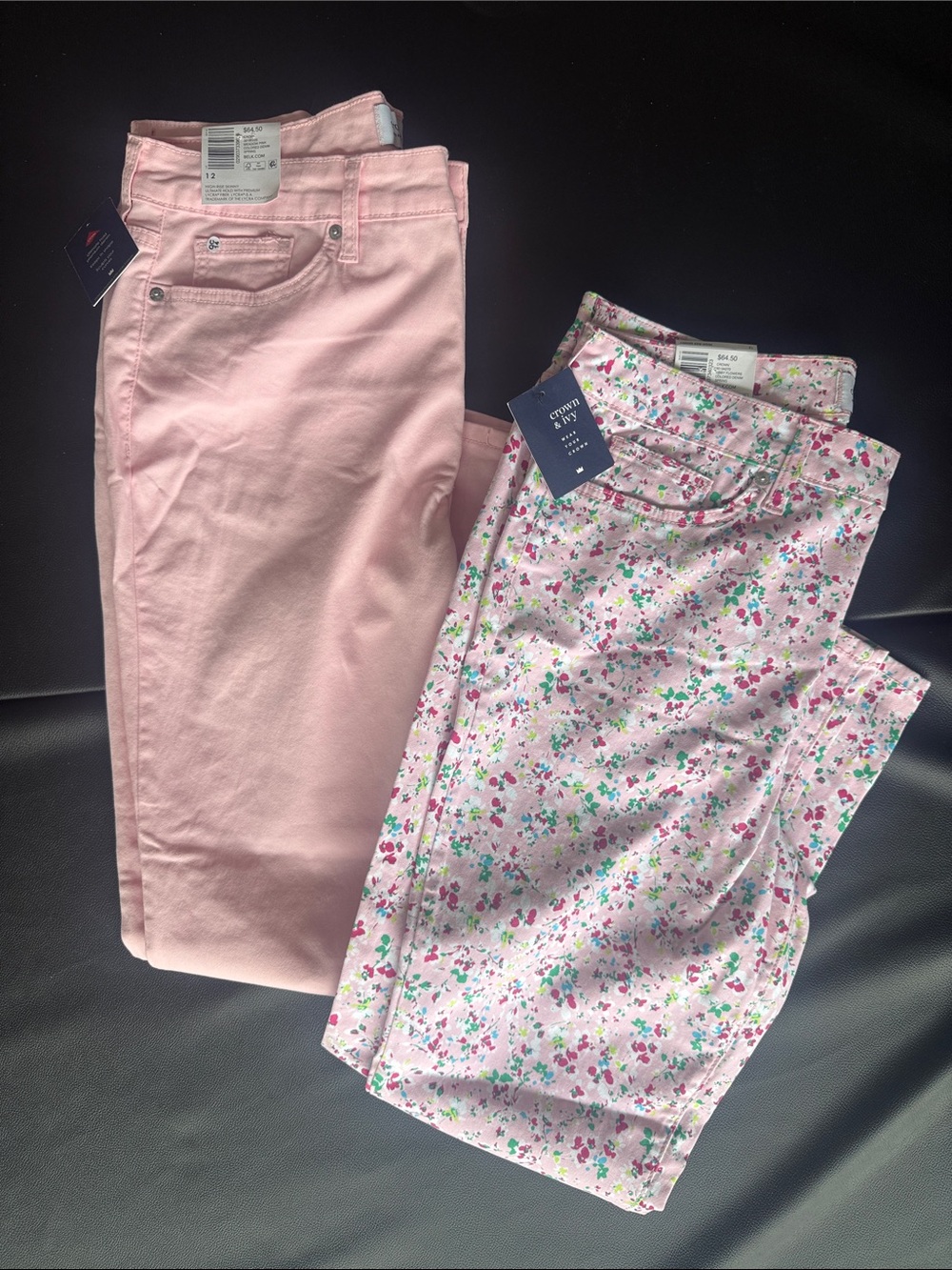 NWT Lot of 2- crown & ivy Pink Skinny Jeans - Solid and Floral Pair